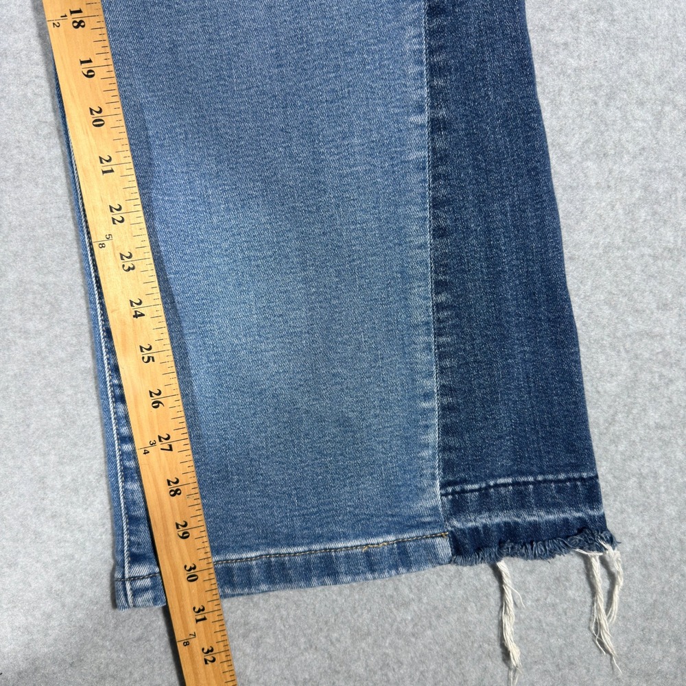 Gap 70s Flare High Rise Jeans Womens 33 16R Blue Two Tone Colorblock Raw Hem - Picture 3 of 11